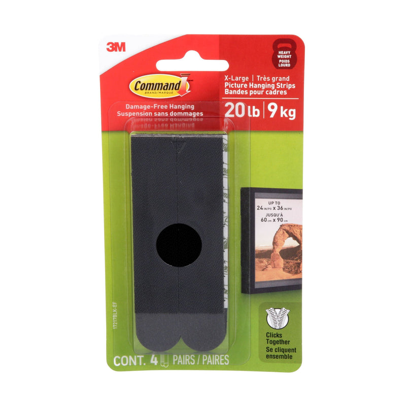 20-lb Black Picture Hanging Strips, 17217BLK-EF | 4 Pairs, X-Large Strips P592
