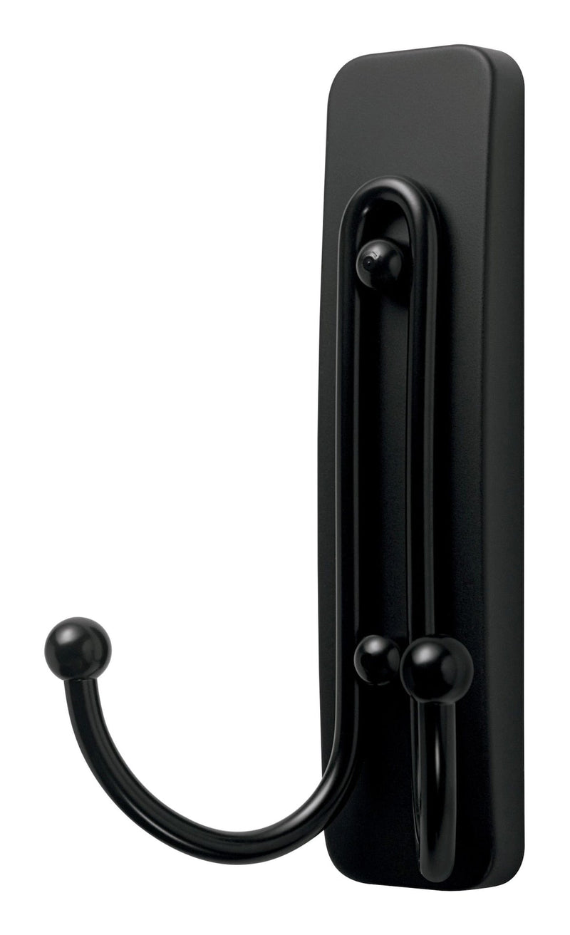 Large Double Hook with Adhesive Strips, Matte Black, 4-lbs, 1 Strip per Pack E9814