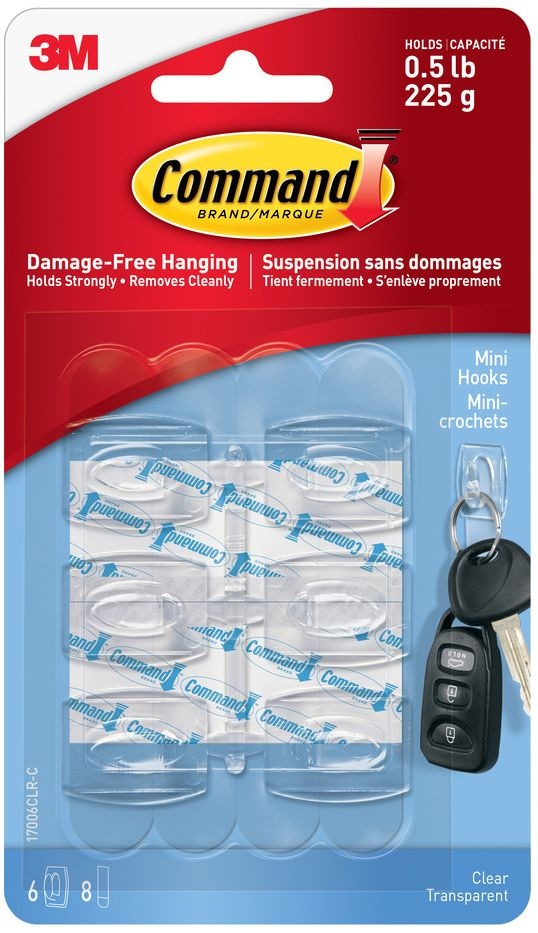 Mini Clear Hooks and Strips Work, Damage Free Hanging, 0.5-lb Capacity G3216