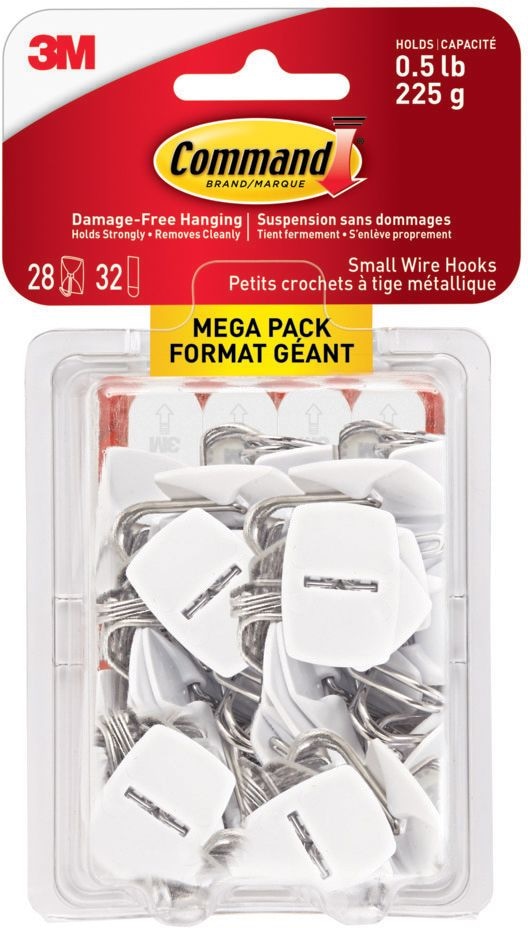 Small Utensils Wire Hooks Mega Pack with Adhesive Strips, White, 0.5-lbs, 28 Hooks/Pack X6225