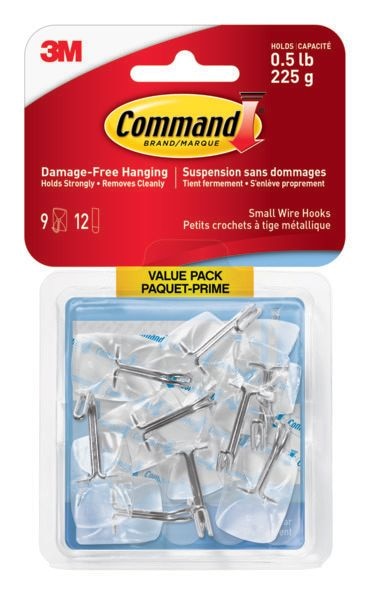 Small Wire Hooks Value Pack with Adhesive Strips, Clear, 0.5-lbs, 9 Strips per Pack K1419