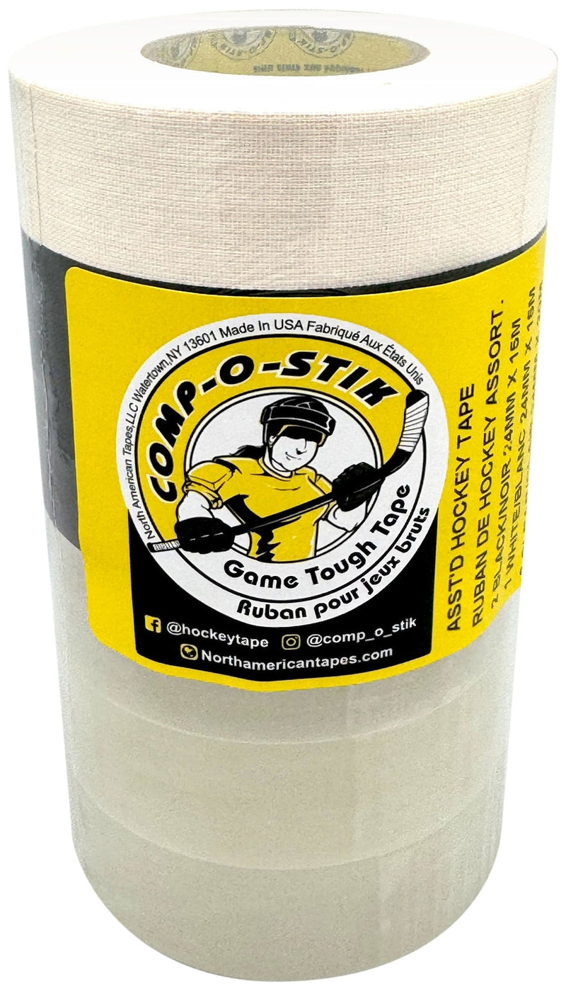 Cloth Hockey Tape, Black/White/Clear, 6-pk C2851