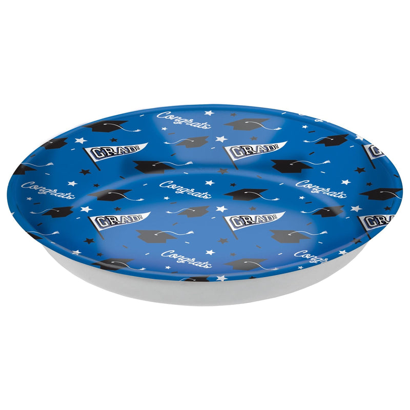 "Congrats Grad" Round Plastic Reusable Serving Bowl, Blue, 14-in, for Graduation I8039