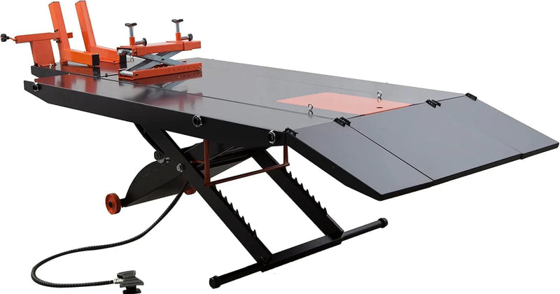 1500LB Air-Operated Motorcycle & ATV Lift Table – 48" Wide with Side Extensions, 2-Year Warranty L9356