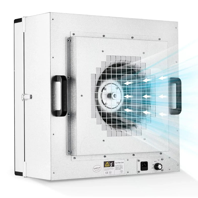 Laminar Flow Hood, H-14 HEPA Filter with Safety Locks, Class 100/ ISO Class 5 Cleanliness, Fan Filter Unit 22.6x22.6in Flow Hood Mycology/Clean Room/Laboratory 110V T5887