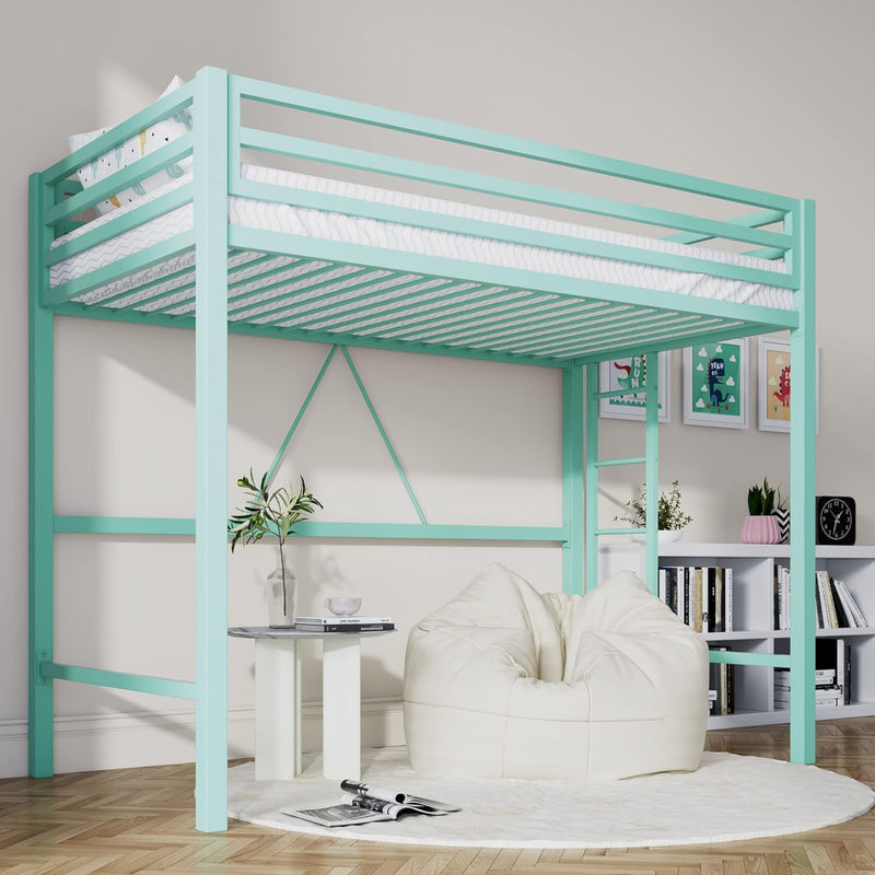 Loft Bed Twin Size with Ladder and Guardrail,Heavy Duty Metal Slats Support No Box Spring Needed Small Space Saving Furniture for Bedroom Dorm,Black K2903