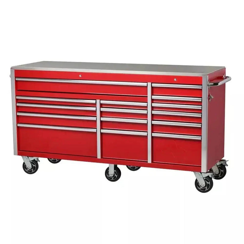 Heavy-Duty 72 in. W x 24 in. D 15-Drawer Tool Chest Mobile Workbench with Stainless Steel Top and Dual Locks in Red Y3831