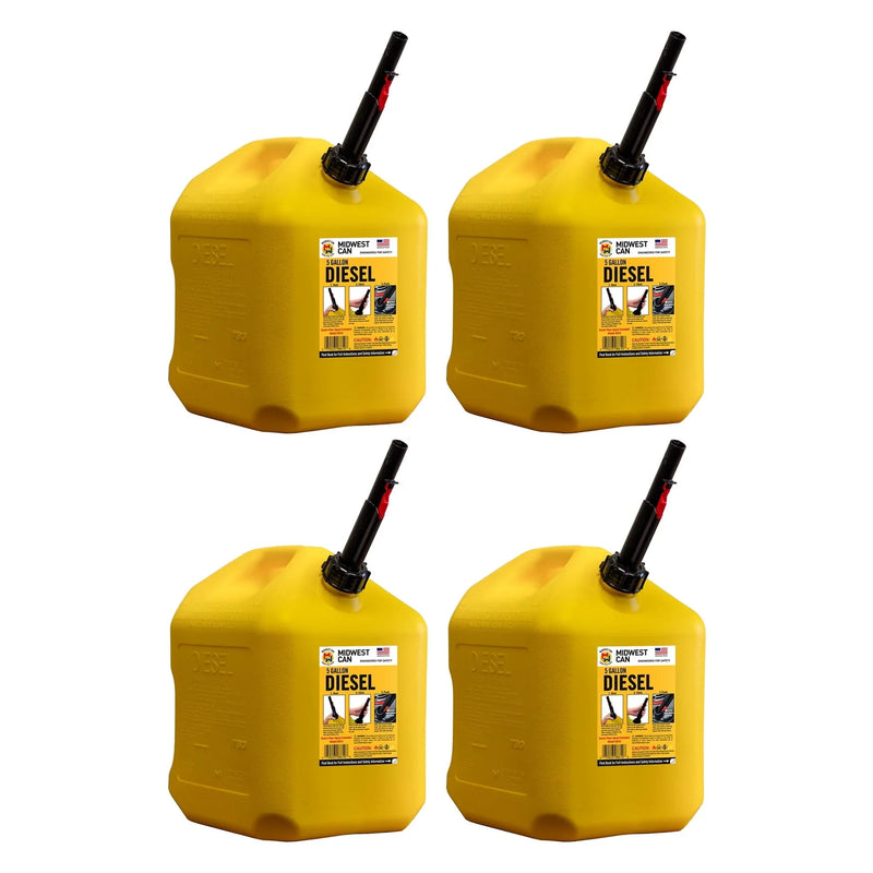 5 Gallon Diesel Can Fuel Container w/ Auto Shut Off (4 Pack) S1411
