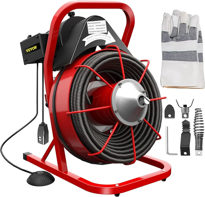 Electric Drain Cleaner Machine by [Brand], 75 Ft x 3/8 Inch, Fits 1-4 Inch Pipes, Portable with 4 Cutters, Powerful Plumbing Tool for Clogs D5096