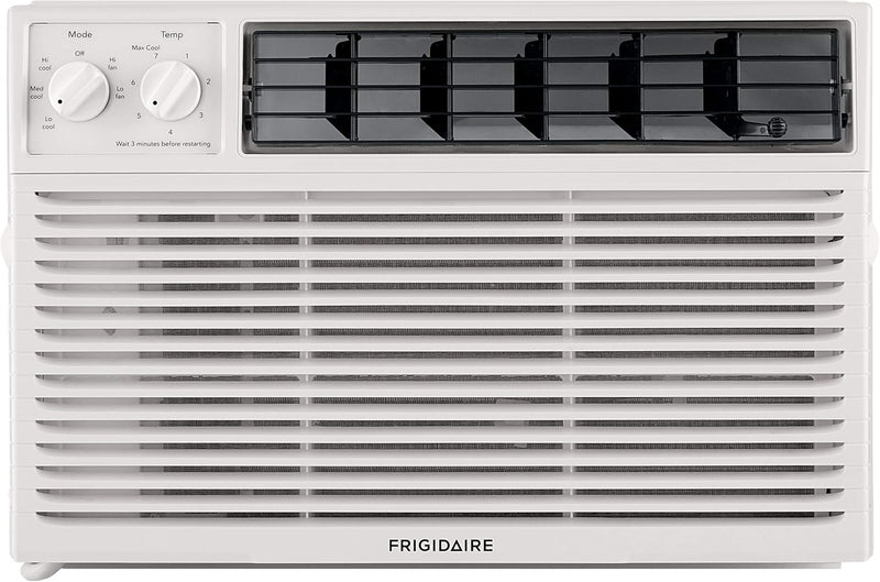 5000-watt window air conditioner, with a cooling area of 250 square feet, operates quietly, has easy and convenient temperature adjustment, 2 fan speeds, automatic restart function, and a white appearance H1410