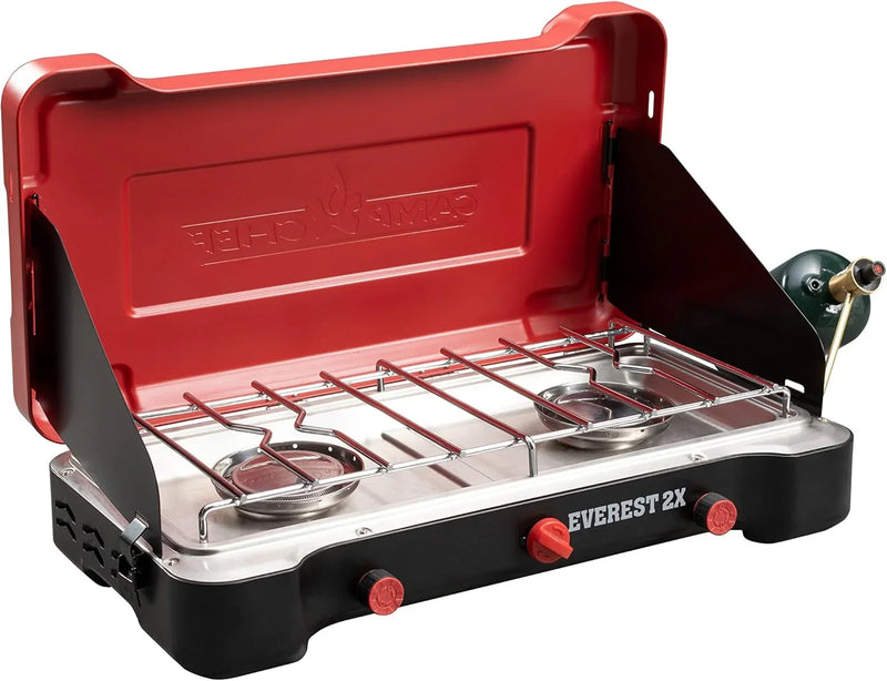 Mountain Series Everest 2X - High Output Two-Burner Camp Stove - Lid Doubles as Windscreen - Portable Cooking Stove - For Outdoor Cooking - 20,000 BTU Burners - 215 Sq In Cooking Area N2429