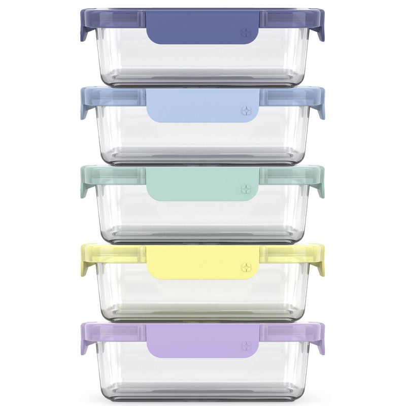 Colour Lock Glass Meal Prep Food Storage Container Set with Leakproof Lids, 10-pc P3225