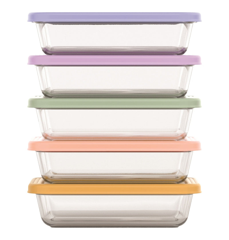 Everyday Glass Meal Prep Food Storage Container Set with Press-Fit Lids, Multi-Coloured, 10-pc T7987