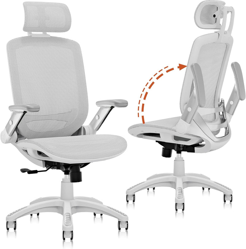 Ergonomic Office Chair, High Back Home Desk Chair with Headrest, Flip-Up Arms, 90-120° Tilt Lock and Wide Cushion, Big and Tall Mesh Chairs for Man Woman, Black Task Chair E0666