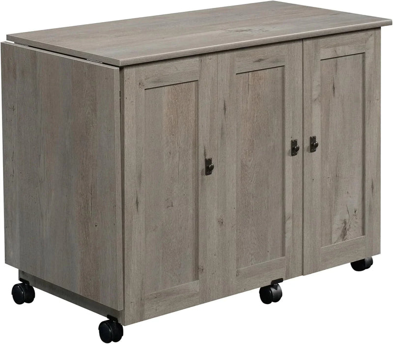 Craft Cart Storage Cabinet, Rolling Sewing Table with Expandable Top, Mystic Oak M8411