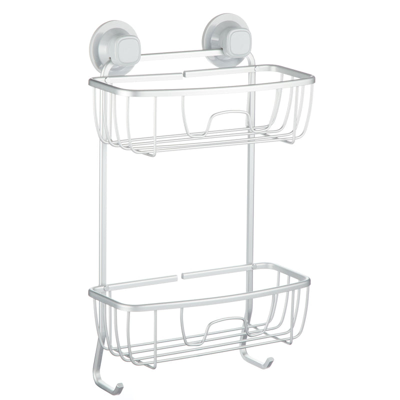 Aluminum Rust-Resistant Suction 2-Shelf Shower Caddy with Hook, 17.5-in x 10.3-in x 5.4-in B6866