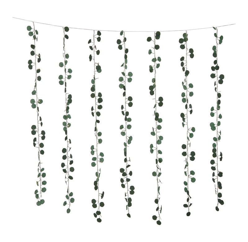 Outdoor 12-Strand Warm White LED Curtain String Lights with Eucalyptus Leaves, 11.48-ft T0218