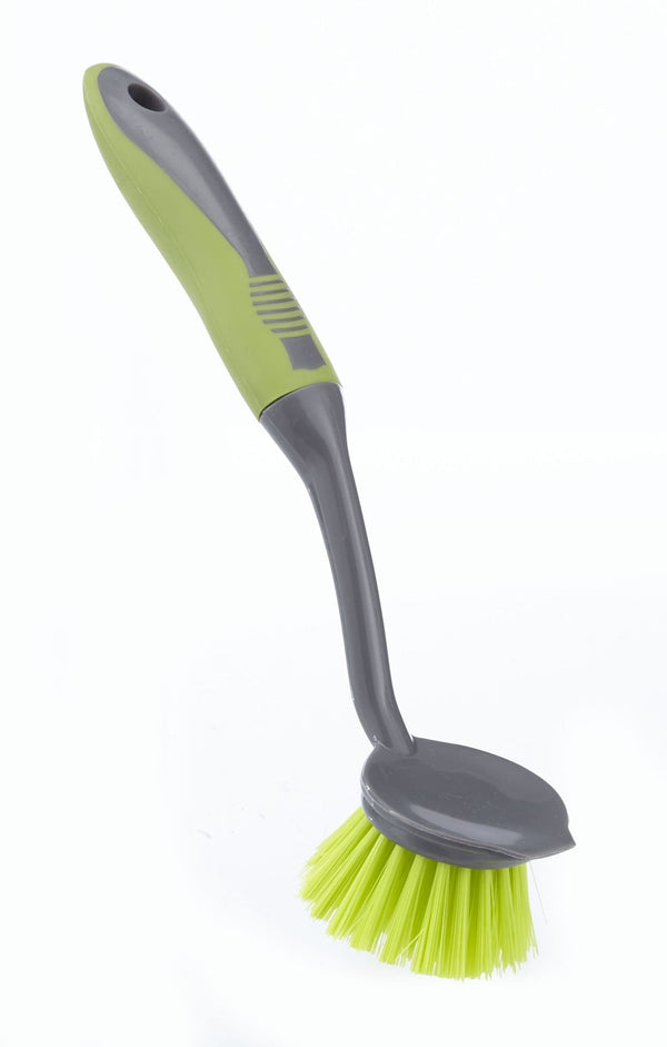 Round Non-Stick Surfaces Dish Scrub Brush with Stiff & Durable Fibre Bristles with Scraper J7186