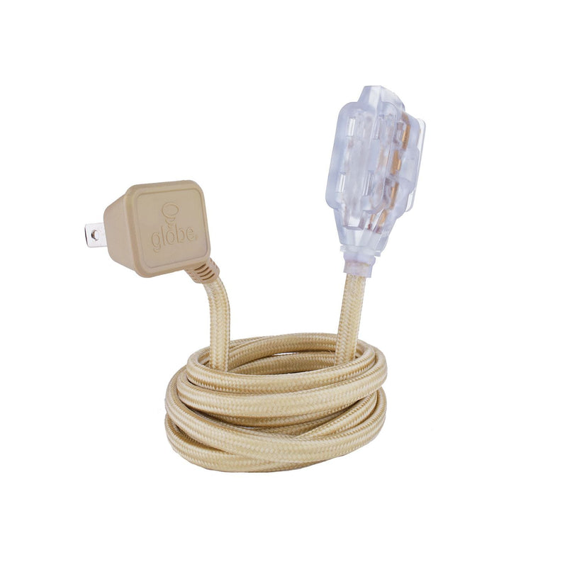 9-ft 16/2 Fabric Extension Cord, Right Angle Plug, 3 Outlets, Gold W5923