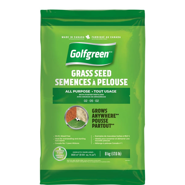 All Purpose Grass Seed with Starter Fertilizer, Weed-Free, 2-5-2, 8kg N8479