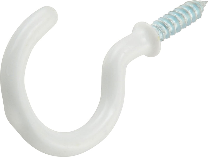 Steel Vinyl Mug Cup Hooks, Screw-In, White, 1-1/4in, 3-pk S71