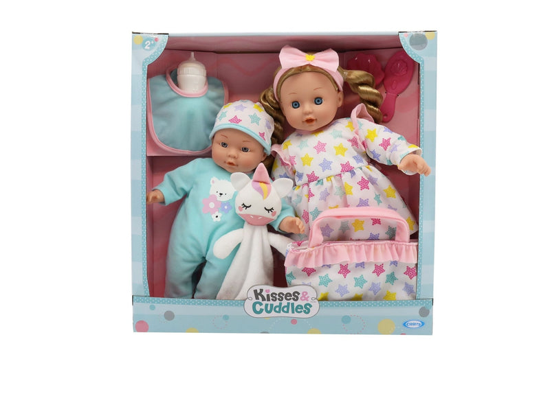 Kisses & Cuddles Soft Body Baby Doll Gift Set with 12-in and 16-in Dolls Q0499