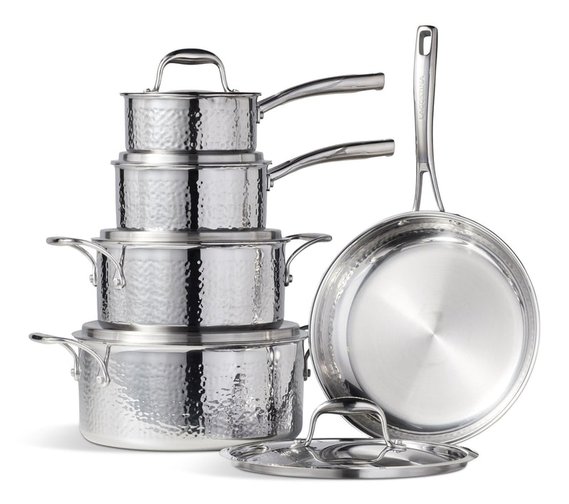 3-Ply Hammered Stainless Steel Cookware Set, 10-pc N0702