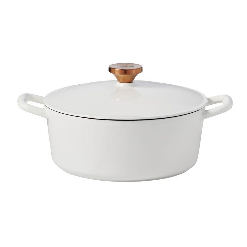Tuscan Collection Round Casserole Dish, Enamelled Cast Iron, White, 7-qt E6915