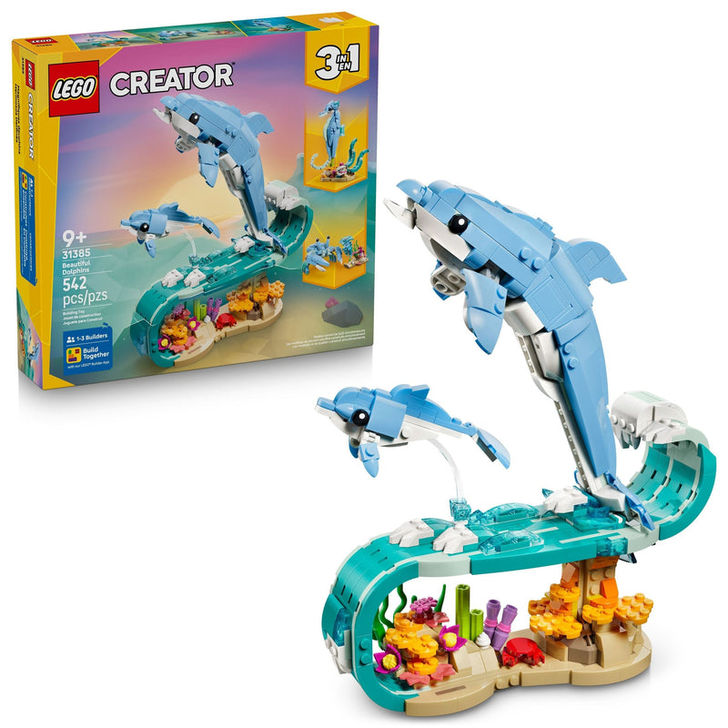 Creator 3-in-1 Sea Animals: Beautiful Dolphins Toy Building Set - 31385, 542-pcs, Ages 9+ N2763