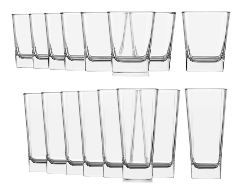 Bristol 16pc Glassware Set, Dishwasher Safe, 8pc x 12.2-oz and 8pc x 14.4-oz K4363