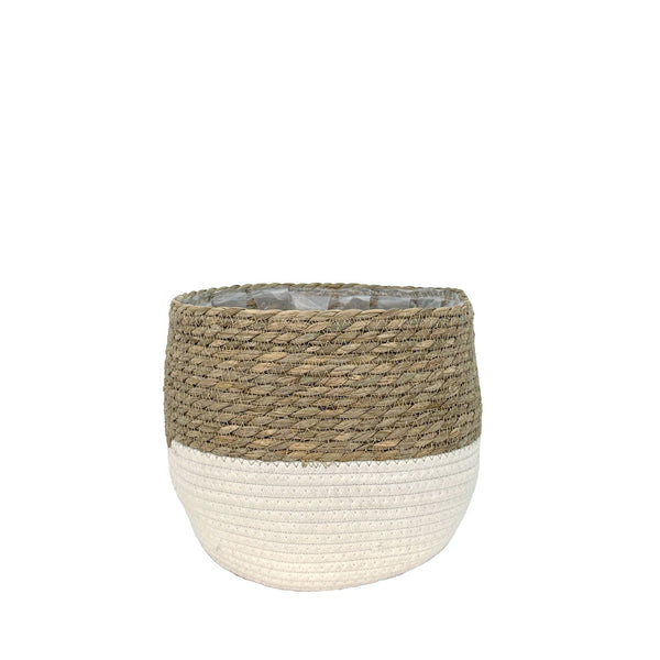 Lynne Weave Cotton Jute Round Basket Planter with Leaf-Proof Plastic Lining, 6-in A4053