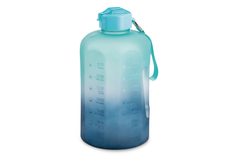 Motivational Water Bottle, 3.7 L, Jumbo-Size, Ombre Blue, with Leakproof Lid G7751