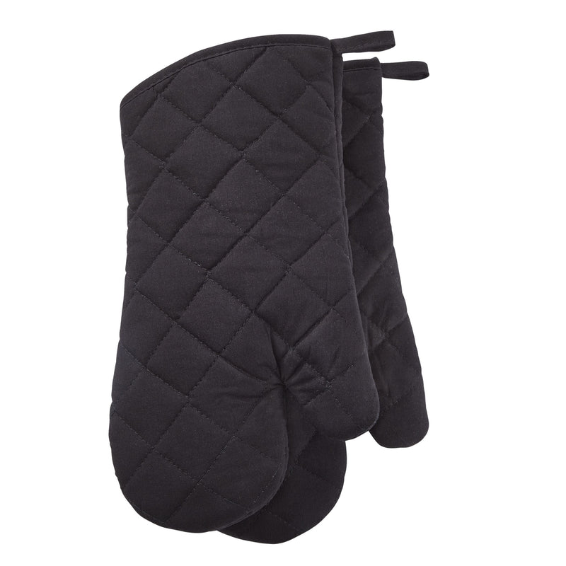 Cotton Oven Mitt Set, Black, with Hanging Loops, 2-pc, Machine Washable K8646