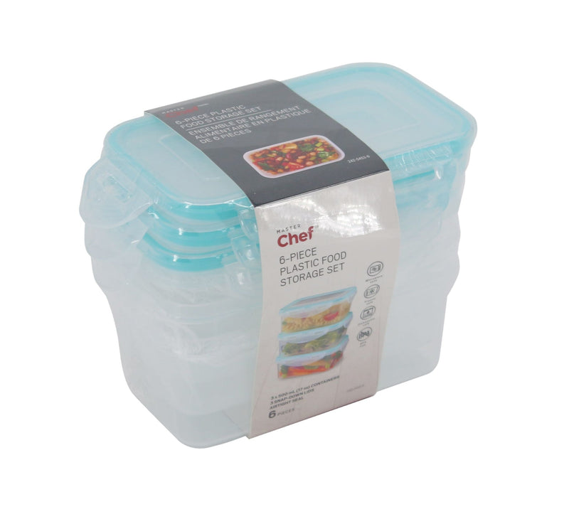 Plastic Food Storage Container Set with Snap Lid, 500-mL, 6-pc C7720