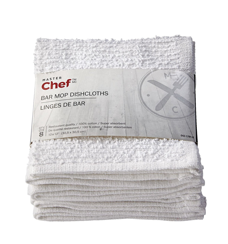 Terry Cotton Bar Mop Dishcloths, Reusable, 12-in x 12-in, 8-pk, White Z0028