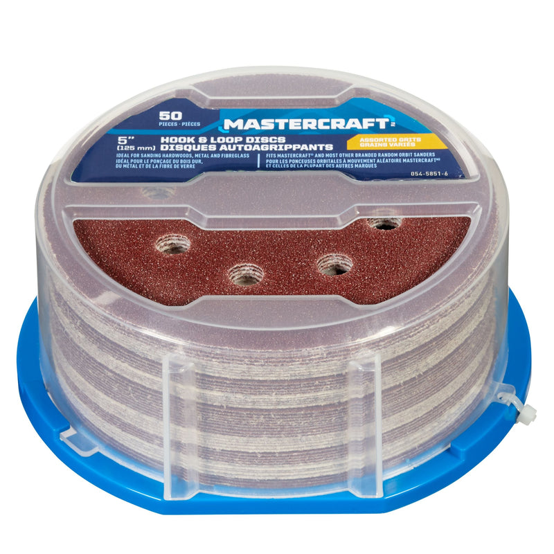 5-in Assorted Grit Hook & Loop Aluminum Oxide 8-Hole Sanding Disc Set for Wood, Metal, 50-pc H3777