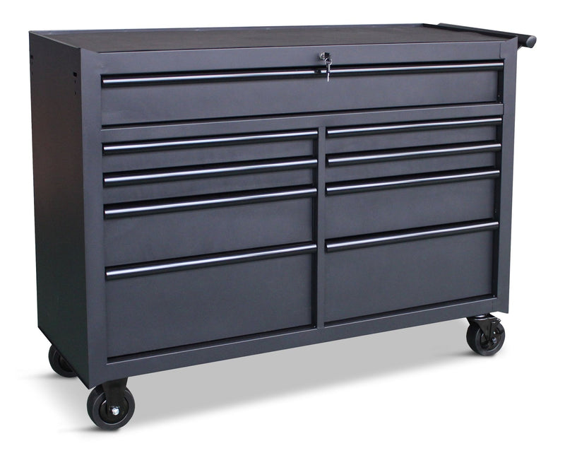 Rolling Tool Storage Cabinet with 9 Drawers, Black, 52-in L3531