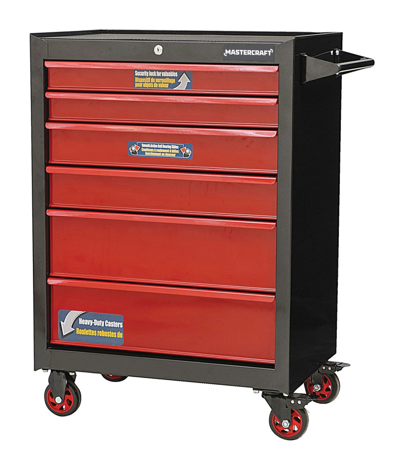 Rolling Tools Storage Cabinet with 6 Drawers, Black&Red, 26-in X2606