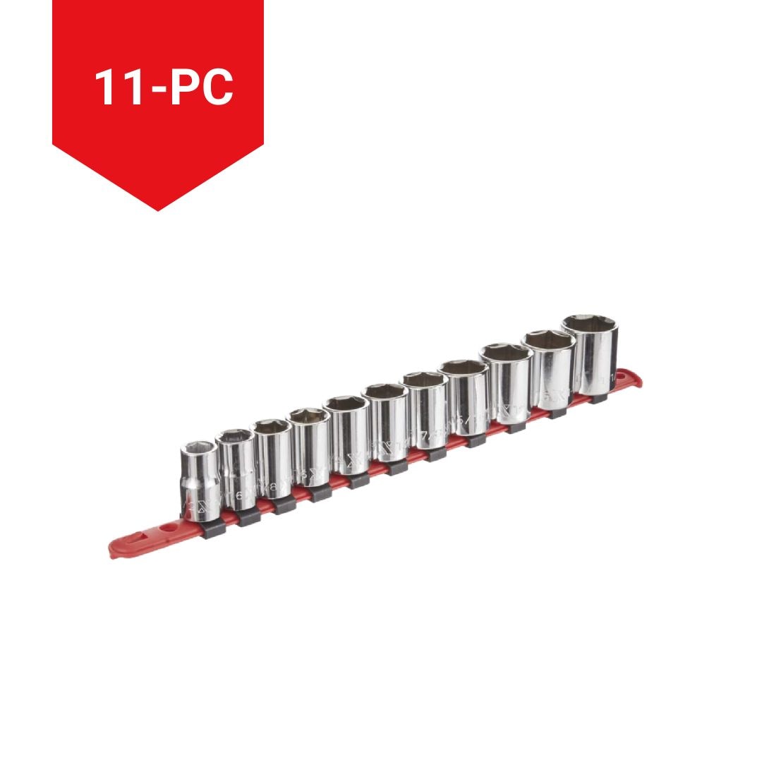 1/2-in Drive 6 Pt. Socket Set, SAE, Nickel-Chrome Plating, 11-pc