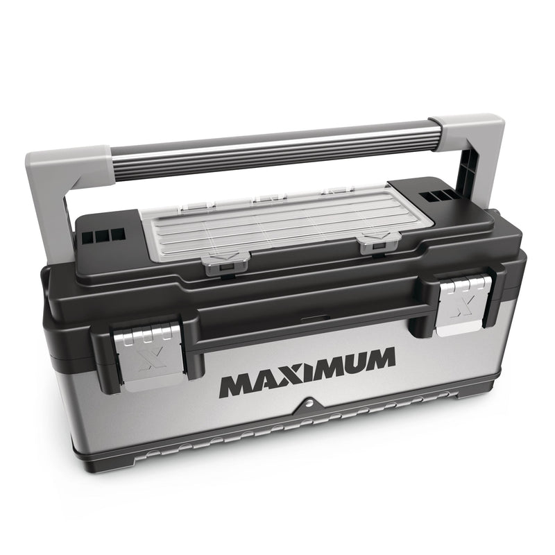 Portable Plastic & Metal Tool Box with Removable Tray & Organizer, Black, 20-in S1179