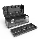 Portable Plastic & Metal Tool Box with Removable Tray & Organizer, Black, 20-in