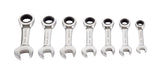 Stubby Ratcheting Wrench Set, Metric, Nickel-Chrome Plating, 7-pc