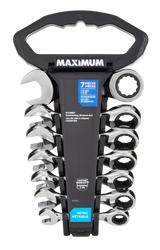 Stubby Ratcheting Wrench Set, Metric, Nickel-Chrome Plating, 7-pc