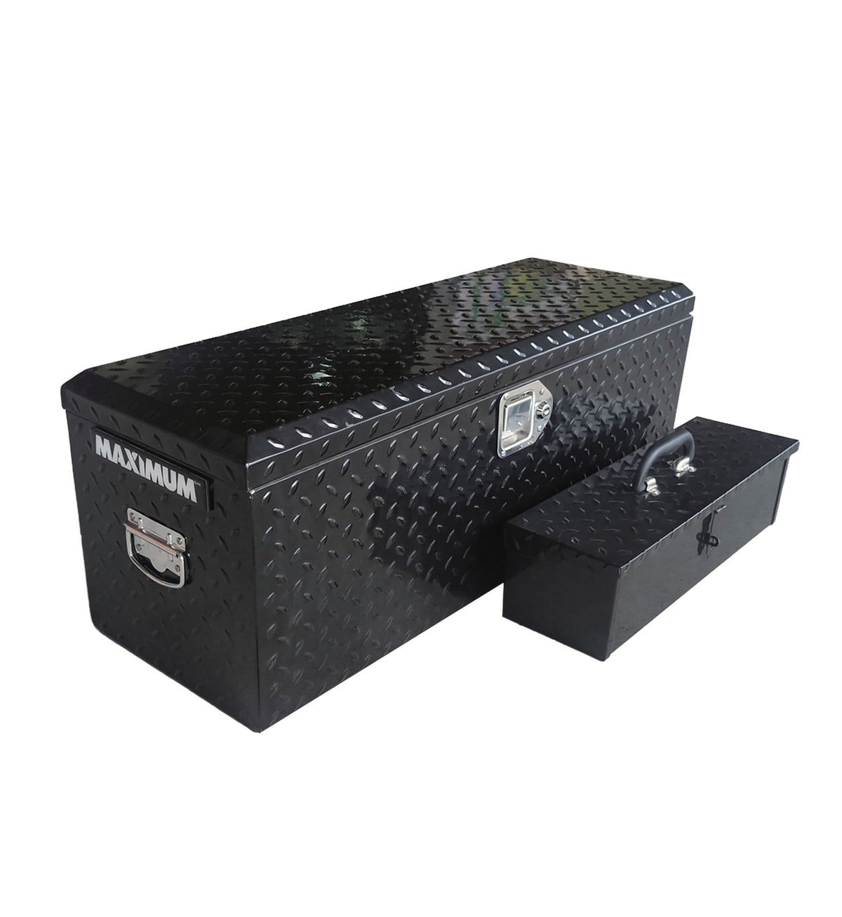Truck Chest Box with Portable Tool Box, Black, 35.5-in