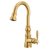 Weymouth Single Handle High Arc Pull Down Sprayer Kitchen Faucet with Power Clean, Brushed Gold