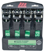 1,500-lb Padded Ratchet Tie Down Straps, 1-in x 14-ft, 4-pk