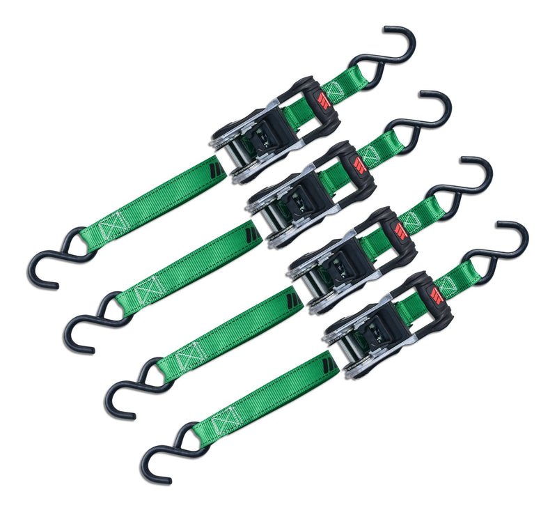 1,500-lb Ratchet Tie Down, with Padded D-Handle, 1-in x 14-ft, 4-pk, Green X6865