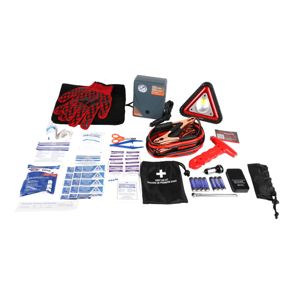Executive Safety Kit with Booster Cables, Air Compressor & LED Flares R3844