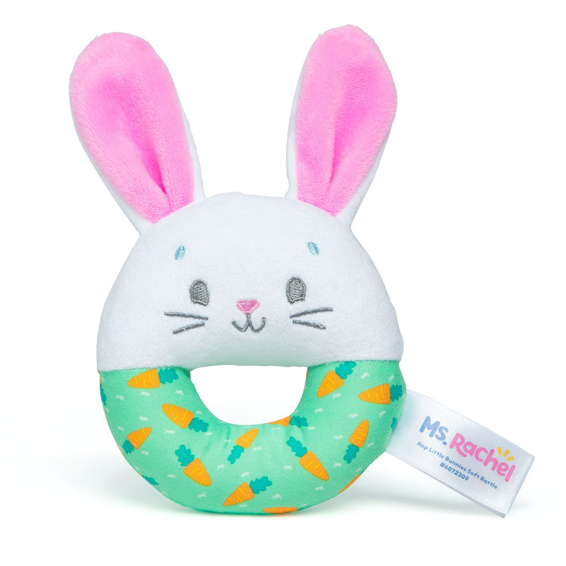 Hop Little Bunnies Soft Rattle Toy, Baby Teething Toys with Plush Bunny Cover, Toddler Toys K6379