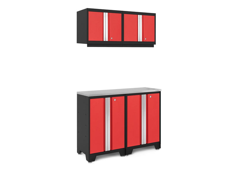 Bold 3.0 Series All-in-One Lockable Steel Garage Cabinetry Set with Stainless Steel Top, Black/Red, 48-in x 18-in x 76.75-in, 5-pc R6475